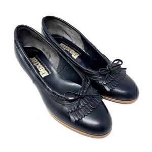 Dexter Womens Vintage 80’s Black Smooth‎ Leather Loafers Fringe Tie Size 8.5W